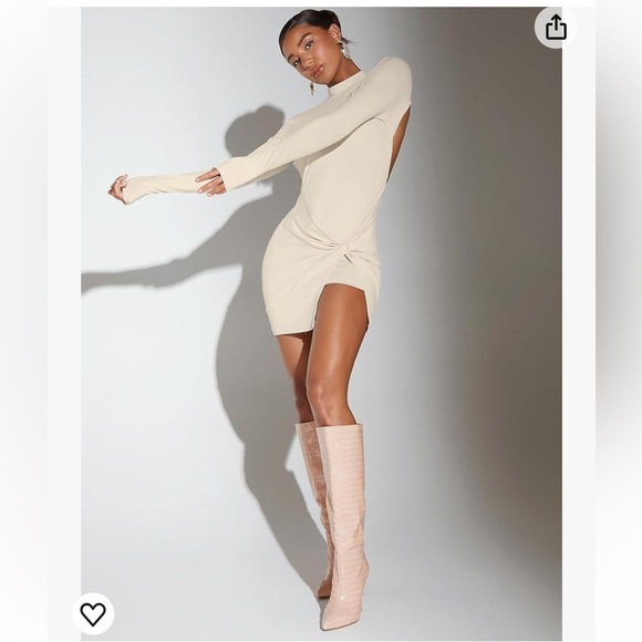 Verdusa Women's Small Backless Mock Neck Long Sleeve Bodycon Mini Dress - Picture 6 of 9